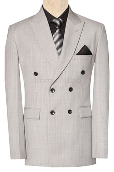 Elevate your style with this timeless and sophisticated light grey double breasted suit. Crafted from premium quality Italian wool fabric, this suit exudes an air of refined elegance. Gray Double Breasted Suit For Office, Classic Gray Double Breasted Suit For Office, Gray Double-breasted Suit For Office, Tailored Gray Double Breasted Suit For Office, Elegant Gray Double Breasted Suit For Formal Events, Elegant Gray Double Breasted Suit With Suit Collar, Gray Double-breasted Suit For Business, Elegant Gray Double Breasted Suit For Business Casual, Elegant Gray Double Breasted Suit For Office