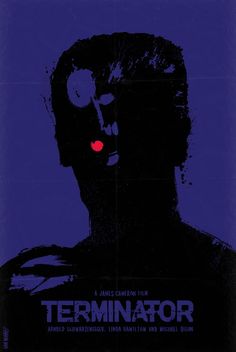 a movie poster for terminator with a man's face and red light coming from his eyes