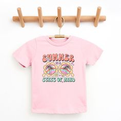 Looking for a cute tee for your kids? We have the perfect Summer State Of Mind graphic tee addition to their closet! Also available in youth tees. Pink T-shirt With Character Print For Summer, Playful Pink Graphic Print T-shirt, Playful Pink T-shirt With Graphic Print, Playful Summer T-shirt With Character Print, Playful Spring T-shirt With Text Print, Playful Pink Text Print T-shirt, Playful Pink T-shirt With Text Print, Summer Graphic Tee With Cartoon Print, Spring Graphic Tee With Character Print