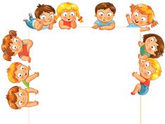 a group of children hanging on a line with an empty board in the middle illustration