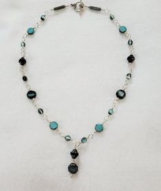 Czech Glass | Teal | Wire Wrapped Necklace | Maryland Elegant Turquoise Jewelry With Black Beads, Czech Glass Black Beads For Jewelry Making, Black Glass Jewelry For Jewelry Making, Teal Necklace, Necklace Extender, Wrapped Necklace, Jewellery Ideas, Teal And Pink, Wire Wrapped Necklace