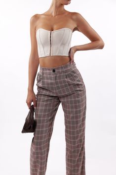 Mauve plaid trouser pants High waisted Wide leg Front button closure with zipper fly Side Pockets Belt loops Hand wash Model: 5'9.5" bust 32C waist 24 hips 34.5 dress 2-4 Model wearing size S/M Hypeach Style Number: BP031-MAU Discover sophistication in our SoHo Plaid Trousers in Mauve. These high-waisted trousers feature a wide leg, front button closure with zipper fly, and convenient side pockets. Designed for chic versatility with belt loops and crafted for comfort, these pants elevate your st Chic Fitted Plaid Bottoms, Fitted Plaid High-waisted Pants, Fitted High-waisted Plaid Pants, Plaid High Waist Fitted Bottoms, Fitted Plaid High-waist Bottoms, High Waist Plaid Fitted Bottoms, High Waist Fitted Plaid Bottoms, Fitted High Waist Plaid Bottoms, Plaid Trousers