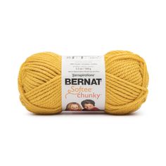 bernat softee chunk yarn in yellow, on a white background with the label