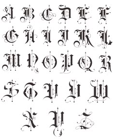 an old english alphabet with fancy letters and numbers