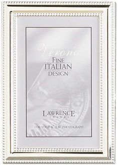 a white frame with the words fine italian design in silver and black lettering on it