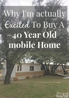 a mobile home with the words why i'm actually excited to buy a 40 year old mobile home