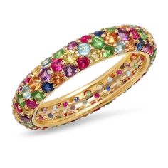 Multi Colored Domed Ring Silver Eternity Ring, Chic Rings, Rainbow Sapphires, Rainbow Gemstones, Rainbow Jewelry, Gold Ear Cuff, Multi Sapphire, Ear Cuff Earings, Eternity Band Ring