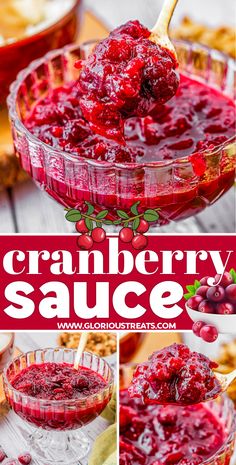 cranberry sauce in a glass bowl with spoon