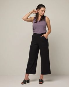 Frame Ponte Culotte - wool& Black Culottes, Tank Jumpsuit, Shirt Tucked In, Ponte Fabric, Perfect Pant, Wool Clothing, Ponte Pants, Comfy Pants, Scoop Neck Tee