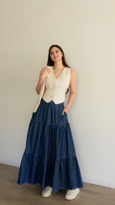 This perfectly easy yet perfectly romantic tiered ruffle skirt has all the pretty little design details needed for the ultimate summer-like piece without any time-consuming and complicated techniques. Wear either high or low-waisted! 💙 Ruffled Flared Skirt For Garden Party, Flared Ruffle Skirt For Garden Party, Flared Ruffled Skirt For Garden Party, Feminine Tiered Maxi Skirt For Summer, Fitted Tiered Skirt For Layering, Beach Tiered Ruffled Maxi Skirt, Summer Ruffle Full Skirt, Beach Tiered Maxi Skirt With Ruffled Details, Summer Ruffled Full Skirt