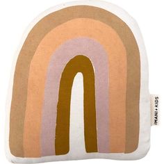 a multicolored rug with a white background and brown, pink, orange, yellow, and green stripes