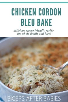 chicken cordon bleu bake with text overlay