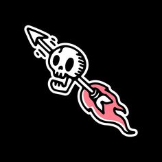 a sticker with a skull holding a rocket on it's back and pointing to the