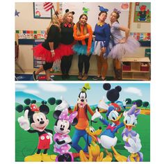 two pictures side by side, one with minnie mouse and the other with mickey mouse