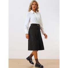 The high-waist A-line skirt features a tie waist, side pockets and zip and button closure. Made of corduroy fabric, it helps you stay warm in spring, fall and even winter. You can pair it with your shirts to create an elegant look. It is suitable For Daily Wear, Coffee Shop, Office, Dating, School, etc. High Waist Cargo Skirt For Fall Workwear, Black Cargo Skirt For Work, Fall Workwear Cargo Skirt With Belt Loops, Fall Workwear Skirt With Belt Loops, Knee-length Workwear Skirt With Belt Loops, Fall Workwear Pencil Skirt With Pockets, Belted Skirt For Workwear In Fall, Belted Skirt For Fall Workwear, Fall Workwear Belted Skirt