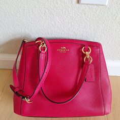 Coach F57847 Leather Minetta Crossbody Shoulder Bag Bright Pink Barbie Core. Mrp $325.00. New With Tags. Sold Out Online. Please See The Pictures. Mrp $325.00 Guaranteed Authentic. Coach Style F57847. Magnetic Snap Closure. Interior: Three Separate Compartments (Center One Zips Closed), One Open/Slip Pocket, One Zip Pocket. Exterior: Pocket On The Front With Magnetic Snap Closure. Gold Tone Hardware. Fully Lined. Coach Leather Hangtag Bag Charm. Double Handles With A 5.5" Drop. Adjustable/Remova Designer Pink Shoulder Bag For On-the-go, Luxury Pink Bag For On-the-go, Classic Pink Top Handle Satchel, Luxury Pink Satchel For On-the-go, Classic Pink Shoulder Bag For Evening, Designer Pink Shoulder Bag For Daily Use, Classic Pink Bag For Formal Occasions, Classic Pink Bags For Formal Occasions, Classic Pink Evening Shoulder Bag