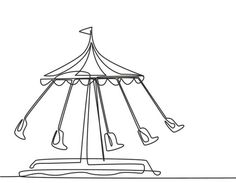 a line drawing of a merry go round with four people on the top and bottom