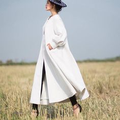 White coat long full length wool jacket warm cozy coat dress coat bishop sleeve coat plus size winte Plus Size White Wool Coat, Cheap Long White Outerwear, Luxury Long White Outerwear, Long White Coat Dress, White Maxi Sweater Coat, Mama B White Coat, Luxury Elegant White Pea Coat, Oversized White Cardigan, White Wool Coat