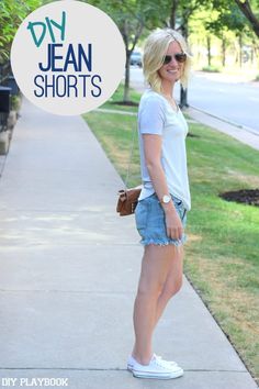 Jean Shorts Tutorial, Making Jean Shorts, Diy Cutoffs, Diy Denim Shorts, Diy Jean Shorts, Cut Jean Shorts, How To Make Jeans, Diy Playbook, Diy Shorts