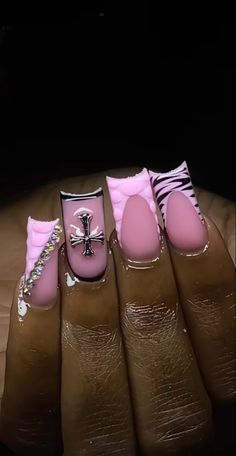 Pink French Tip Nails Freestyle, Black And Pink Tapered Square Nails, Pink Alligator French Tip Nails, Duck Nails Pink And Black, Modern French Manicure, Black French Tip Nail, Pink And Black Junk Nails, Pink Black Nails, French Tip Nail Art