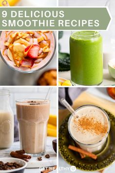 there are many different smoothies in the pictures