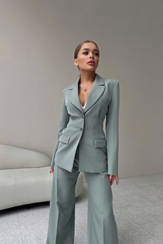 VI Slim-fit Suit Mint – VICLAN Graduation Suits For Women, Power Suits For Women, Graduation Suit, Mint Pants, Elegant Pants Suits, Graduation Suits, Suit Outfit, Classy Suits, Elegant Pant