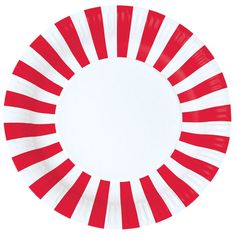 a red and white striped paper plate on a white background