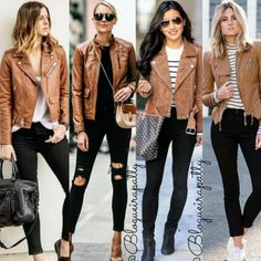 Brown Jacket Outfit, Brown Leather Jacket Outfit, Womens Leather Jacket Outfit, Moto Jacket Outfit, Mode Rockabilly, Jacket Outfit Women, Leather Jacket Outfits, Brown Jacket