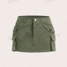 New Condition ( New With Tags ) Shorts Attached Ultra Low Waist Woven Fabric Non-Stretch 100% Polyester White Flowy Shorts, Green Cargo Skirt, Dark Green Skirt, Cargo Skirts, Army Green Skirt, Skort Dress, Wrap Skort, Outfit Png, Shein Icon