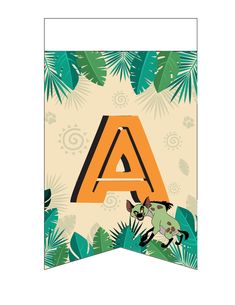 an animal themed banner with the letter a on it's front and bottom corner