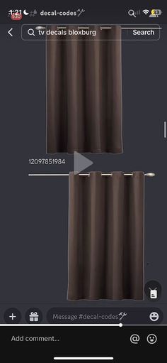 the screenshot shows an image of two curtains with different colors and sizes, one is brown