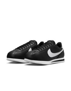 Nike Cortez leather sneakers in black and white | ASOS Nike Sneakers With Rubber Sole, Classic Sneakers With Contrast Sole For Streetwear, Classic Sneakers For Streetwear With Round Toe, Classic Round Toe Sneakers For Streetwear, Classic Streetwear Sneakers With Round Toe, Nike Leather Sporty Sneakers, Classic Nike Custom Sneakers With Rubber Sole, Nike Leather Sneakers Sporty Style, Black High-top Sneakers With Contrast Sole For Jogging