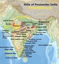 map of the hills of peninsula in india