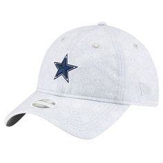 Women's Dallas Cowboys New Era Silver Smiley 9TWENTY Adjustable Hat White Casual Baseball Cap For Fans, Casual White Baseball Cap For Fans, Casual White Trucker Hat For Fans, White Sporty Hat With Curved Brim For Fan Gear, Casual Snapback Hats For Fan Events, White Cotton Hat For Game Day, Adjustable Team-colored Casual Hats, Casual Adjustable Team-colored Hats, Adjustable White Hat For Game Day