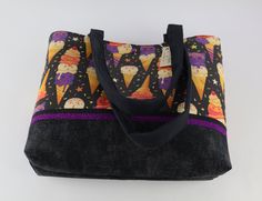 "This perfectly spooky shoulder bag is perfect for Halloween or anytime. The detail is amazing--the moth wings are even patterned like bones! The handbag is lined and reinforced with cotton interfacing to give the handbag shape and structure. BAG MEASUREMENTS 11\" wide x 10.5\" tall x 3.5\" deep and has 24\" shoulder straps with a 11\" drop. The inside of the purse is natural canvas with 2 double pockets. Closes at the top with a pearl snap. This handbag is very versatile and can be used as a to Spooky Ice Cream, Crafted Bag, Moth Wings, Everyday Purse, Knitting Project Bag, Bag Measurements, Small Tote, Halloween Treats, Tote Handbags