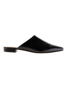 product Elegant Formal Flat Slides, Modern Formal Slide Mules, Elegant Flat Slides For Formal Occasions, Sleek Formal Mules With Closed Toe, Sleek Mules With Branded Insole, Formal Leather Footbed Slides, Business Mules For Spring With Flat Heel, Flat Heel Business Mules For Spring, Formal Slides With Leather Footbed