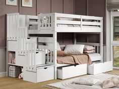 This Twin over Twin Stairway Bunk Bed in White with 2 Under Bed Drawers will look great in your child's bedroom Bunk Bed Stairs, Bunk Beds Twin, Twin Size Beds, Stairway Bunk Beds, Beds Twin, Tax Saving, Bunk Bed Mattress, Bed Drawers, Bed Stairs