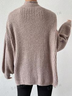 Oversized Winter Knit Top For Layering, One Size Solid Sweater For Layering, One Size Solid Color Sweater For Layering, Solid One Size Sweater For Layering, Oversized Ribbed Knit Top For Fall, Beige Ribbed Crew Neck Outerwear, Brown Ribbed Long Sleeve Sweater, One Size V-neck Sweater For Fall, Beige Long Sleeve Ribbed Sweater