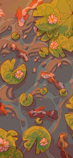 an image of water lilies and fish in the pond