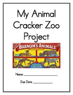 an animal cracker zoo project with animals on the back and words in black ink