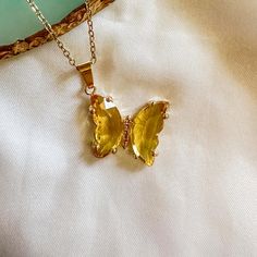 Beautiful Butterly Pendant Necklace Yellow Crystal Pendant Gold Chain  Stainless Steel Rust + Water Resistant Crystal Butterfly, Pendant Gold, Butterfly Pendant, Gold Chain Necklace, Crystal Pendant, Wedding Shop, Gold Pendant, Gold Chain, Gold Chains