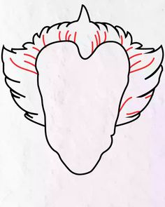 a drawing of an angel's wing with red and white lines on the wings