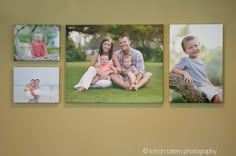 three pictures of people and two children hanging on the wall