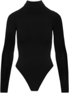 Sleek Long Sleeve Leotard, Sleek Second-skin Turtleneck Bodysuit, Sleek Turtleneck Second-skin Bodysuit, Sleek Long Sleeve High Stretch Leotard, Black Second-skin Turtleneck Bodysuit, Solid Color Long Sleeve Elastane Leotard, Solid Long Sleeve Elastane Leotard, Chic Long Sleeve Elastane Bodysuit, Sleek High-stretch Bodysuit With Thumbholes