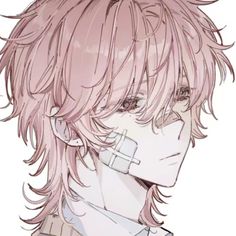 an anime character with pink hair and piercings on his ears is looking at the camera