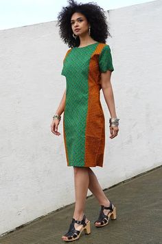 Orange and Green Crew Neck Short Sleeve Sheath Dress Green Crew Neck, Colors Orange, Orange And Green, Sheath Dress, Ankara, Crew Neckline, Short Sleeves, Crew Neck, Orange