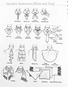 the instructions for necktie treatments shows how to tie them and how to wear them