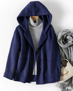 Zlily - Double-sided Woolen Overcoat with Fleece Lining and Hooded Casual Design Casual Design, Double Sided, Siding, Solid Color, Pattern, Blue, Clothes, Color, Design