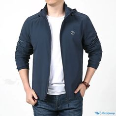 OrcaJump - Casual Jacket with Stand Collar and Long Sleeves Casual Long Sleeve Outdoor Outerwear, Spring Track Jacket For Outdoor Activities, Long Sleeve Track Jacket For Spring Outdoor Activities, Spring Long Sleeve Track Jacket For Outdoor Activities, Casual Long Sleeve Outerwear For Outdoor Activities, Casual Long Sleeve Windbreaker For Hiking, Spring Outdoor Windbreaker With Stand Collar, Casual Long Sleeve Track Jacket For Hiking, Spring Windbreaker For Outdoor Activities With Stand Collar