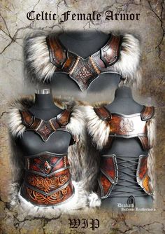 Celtic Female Armor Costume Viking, Female Armor, Larp Costume, Leather Armor, Fantasy Costumes, Fantasy Armor, Armors, Chain Mail